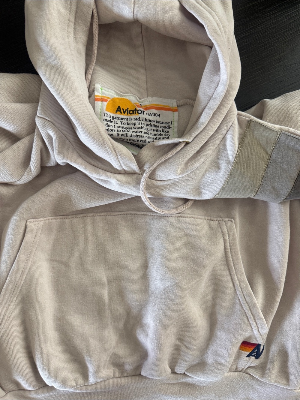 Aviator Nation Beige Hoodie with Rainbow Stitching